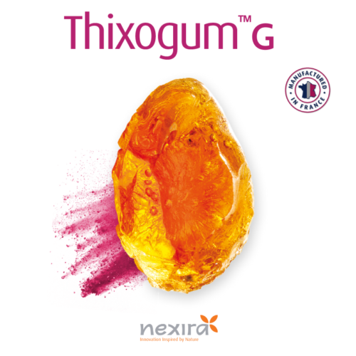 1-2 Taste Nexira - Thixogum™ G, association of acacia and gellan gums, visualized with golden gum resin and French origin label